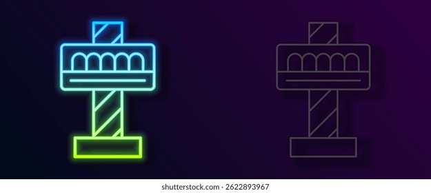 Glowing neon line Attraction carousel icon isolated on black background. Amusement park. Childrens entertainment playground, recreation park.  Vector