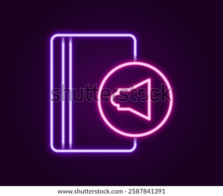Glowing neon line Audio book icon isolated on black background. Book with headphones. Audio guide sign. Online learning concept. Colorful outline concept. Vector