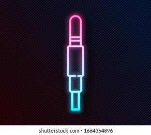 Línea de neón brillante Icono de toma de audio aislado en fondo negro. Cable de audio para equipos de sonido de conexión. Cable de enchufe. Instrumento musical. Ilustración vectorial