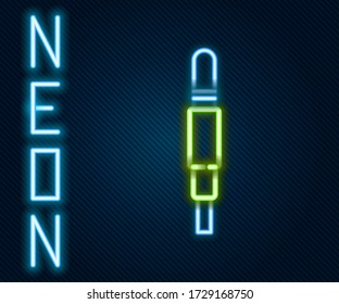 Glowing neon line Audio jack icon isolated on black background. Audio cable for connection sound equipment. Plug wire. Musical instrument. Colorful outline concept. Vector Illustration