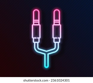 Glowing neon line Audio jack icon isolated on black background. Audio cable for connection sound equipment. Plug wire. Musical instrument.  Vector Illustration