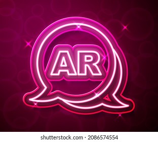 Línea de neón brillante Icono AR de realidad aumentada aislado en el fondo rojo. Dispositivos virtuales futuristas.  Vector