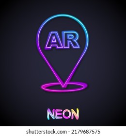 Glowing neon line Augmented reality AR icon isolated on black background. Virtual futuristic wearable devices.  Vector