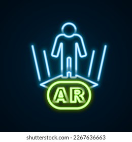 Glowing neon line Augmented reality AR icon isolated on black background. Virtual futuristic wearable devices. Colorful outline concept. Vector