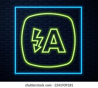 Glowing neon line Auto flash icon isolated on brick wall background. Automatic flash.  Vector