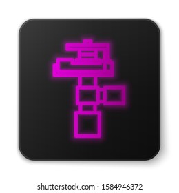 Glowing neon line Automatic irrigation sprinklers icon isolated on white background. Watering equipment. Garden element. Spray gun icon. Black square button. Vector Illustration