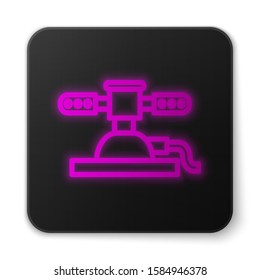 Glowing neon line Automatic irrigation sprinklers icon isolated on white background. Watering equipment. Garden element. Spray gun icon. Black square button. Vector Illustration