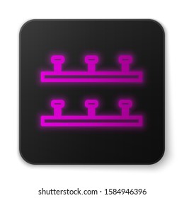 Glowing neon line Automatic irrigation sprinklers icon isolated on white background. Watering equipment. Garden element. Spray gun icon. Black square button. Vector Illustration