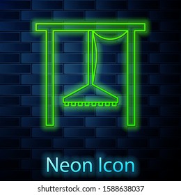 Glowing neon line Automatic irrigation sprinklers icon isolated on brick wall background. Watering equipment. Garden element. Spray gun icon.  Vector Illustration