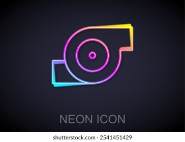 Glowing neon line Automotive turbocharger icon isolated on black background. Vehicle performance turbo. Turbo compressor induction.  Vector