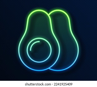 Glowing neon line Avocado fruit icon isolated on blue background.  Vector