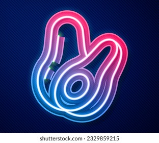 Glowing neon line Avocado fruit icon isolated on blue background.  Vector