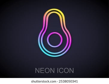 Glowing neon line Avocado fruit icon isolated on black background.  Vector