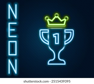Glowing neon line Award cup icon isolated on black background. Winner trophy symbol. Championship or competition trophy. Sports achievement sign. Colorful outline concept. Vector