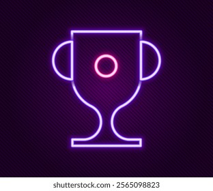 Glowing neon line Award cup icon isolated on black background. Winner trophy symbol. Championship or competition trophy. Sports achievement sign. Colorful outline concept. Vector