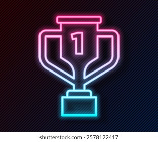 Glowing neon line Award cup with golf icon isolated on black background. Winner trophy symbol. Championship or competition trophy. Sports achievement sign.  Vector