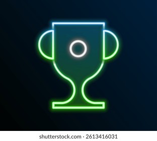 Glowing neon line Award cup icon isolated on black background. Winner trophy symbol. Championship or competition trophy. Sports achievement sign. Colorful outline concept. Vector