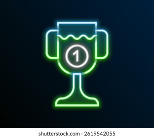 Glowing neon line Award cup icon isolated on black background. Winner trophy symbol. Championship or competition trophy. Sports achievement sign. Colorful outline concept. Vector