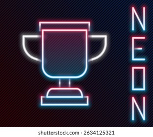 Glowing neon line Award cup icon isolated on black background. Winner trophy symbol. Championship or competition trophy. Sports achievement sign. Colorful outline concept. Vector