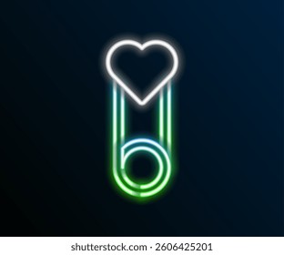 Glowing neon line Baby clothes pin icon isolated on black background. Classic closed steel safety pin. Colorful outline concept. Vector
