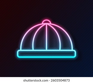 Glowing neon line Baby hat icon isolated on black background.  Vector