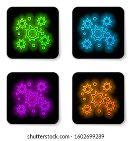 Glowing neon line Bacteria icon isolated on white background. Bacteria and germs, microorganism disease causing, cell cancer, microbe, virus, fungi. Black square button. Vector Illustration