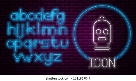 Glowing neon line Balaclava icon isolated on brick wall background. A piece of clothing for winter sports or a mask for a criminal or a thief. Neon light alphabet. Vector Illustration