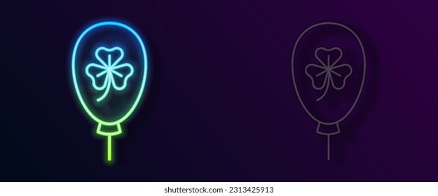 Glowing neon line Balloon with clover trefoil leaf icon isolated on black background. Happy Saint Patricks day. National Irish holiday.  Vector