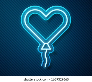 Glowing neon line Balloon in form of heart with ribbon icon isolated on blue background. Valentines day.  Vector Illustration