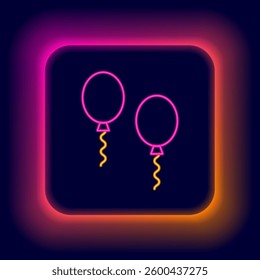 Glowing neon line Balloons with ribbons icon isolated on black background. Colorful outline concept. Vector