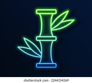 Glowing neon line Bamboo icon isolated on blue background.  Vector
