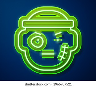 Glowing neon line Bandit icon isolated on blue background.  Vector