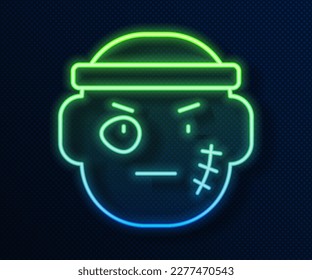 Glowing neon line Bandit icon isolated on blue background.  Vector