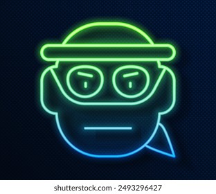Glowing neon line Bandit icon isolated on blue background.  Vector