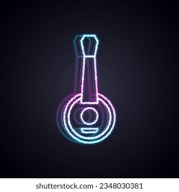Glowing neon line Banjo icon isolated on black background. Musical instrument.  Vector