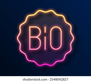 Glowing neon line Banner, label, tag, logo for bio green healthy food icon isolated on black background. Organic product. Healthy food sticker.  Vector