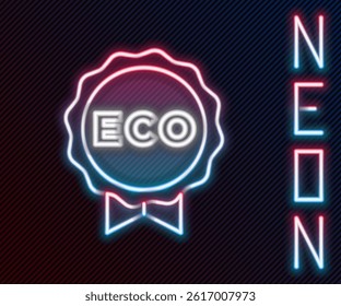 Glowing neon line Banner, label, tag, logo for eco green healthy food icon isolated on black background. Organic product. Healthy food sticker. Colorful outline concept. Vector