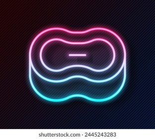 Glowing neon line Bar of soap icon isolated on black background. Soap bar with bubbles.  Vector