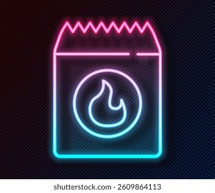 Glowing neon line Barbecue coal bag icon isolated on black background.  Vector