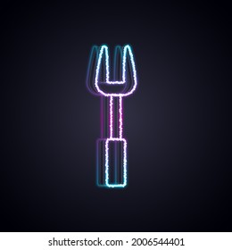 Glowing neon line Barbecue fork icon isolated on black background. BBQ fork sign. Barbecue and grill tool.  Vector