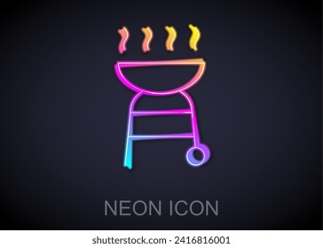 Glowing neon line Barbecue grill icon isolated on black background. BBQ grill party.  Vector