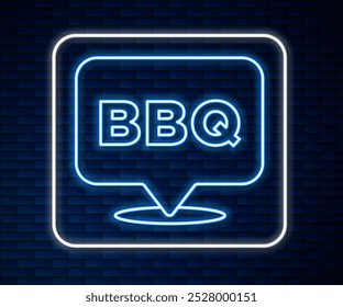 Glowing neon line Barbecue icon isolated on brick wall background. Heat symbol. BBQ grill party.  Vector