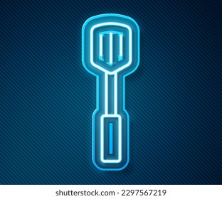 Glowing neon line Barbecue spatula icon isolated on blue background. Kitchen spatula icon. BBQ spatula sign. Barbecue and grill tool.  Vector