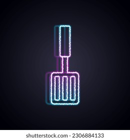 Glowing neon line Barbecue spatula icon isolated on black background. Kitchen spatula icon. BBQ spatula sign. Barbecue and grill tool.  Vector