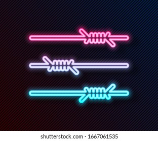 Icono de alambre de púas de neón brillante aislado en fondo negro. Ilustración vectorial