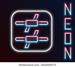 Linha de neon brilhante ícone de arame farpado isolado no fundo preto. Conceito de contorno colorido. Vetor