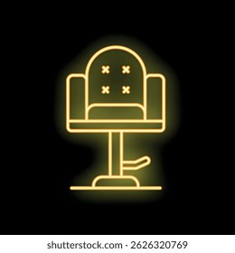 Glowing neon line barbershop chair icon isolated on black background