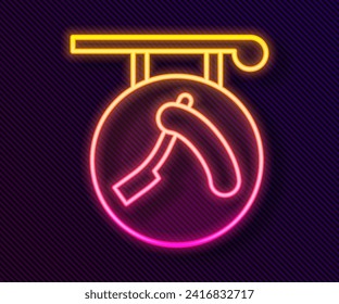 Línea de neón brillante Barbershop con el icono de la navaja aislado en el fondo negro. Logo o carteles de peluquería.  Vector