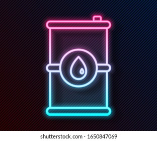 Glowing neon line Barrel oil icon isolated on black background.  Vector Illustration