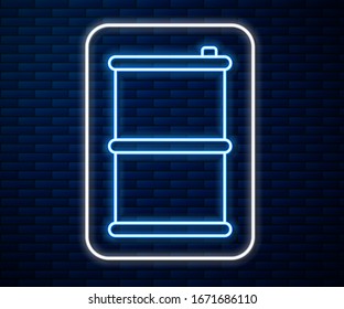 Glowing neon line Barrel oil icon isolated on brick wall background.  Vector Illustration